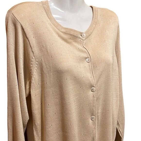 Orvis‎ cardigan Size Small 100% linen beige button front contrasting neck cuffs - Picture 1 of 6